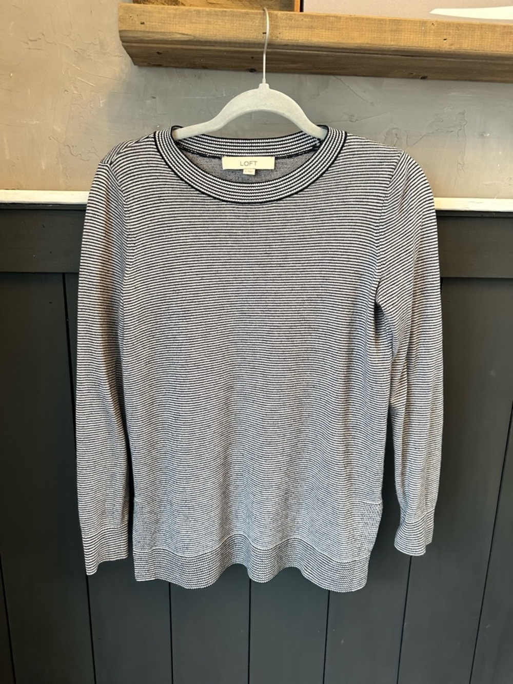 LOFT Navy White Striped Knit Long Sleeve Top size Small